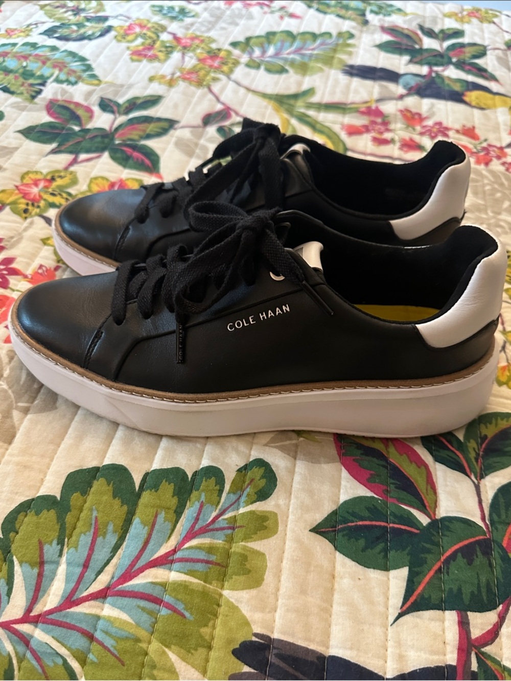 Cole Haan Grand ØS Platform Sneakers – Black/White Leather – Excellent Condition